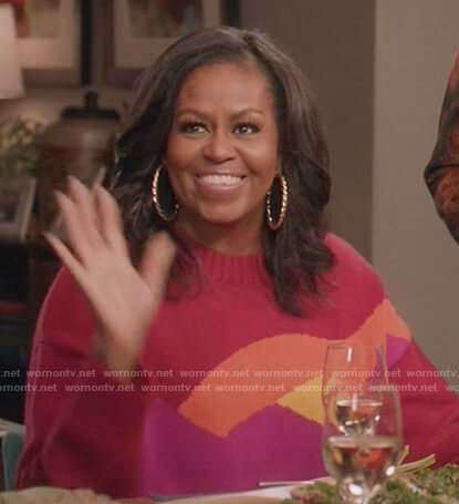 Michelle Obama's red landscape print sweater on Black-ish