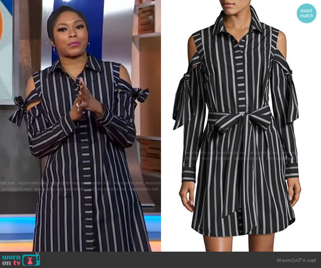 Riley Cold-Shoulder Striped Cotton Shirtdress by Milly worn by Alicia Quarles on Good Morning America