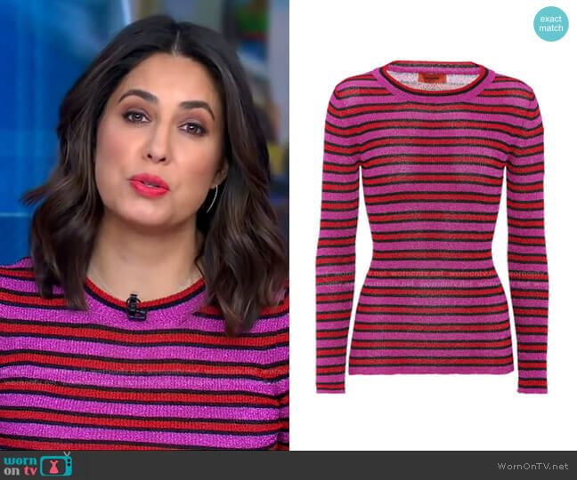 Striped Metallic Stretch-Knit Top by Missoni worn by Cecilia Vega on Good Morning America