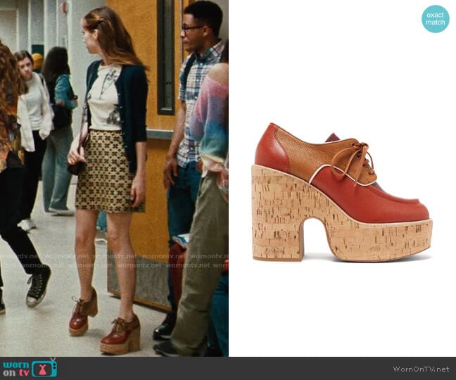 Miu Miu Grained-leather and cork platform brogues worn by Lexi Howard (Maude Apatow) on Euphoria