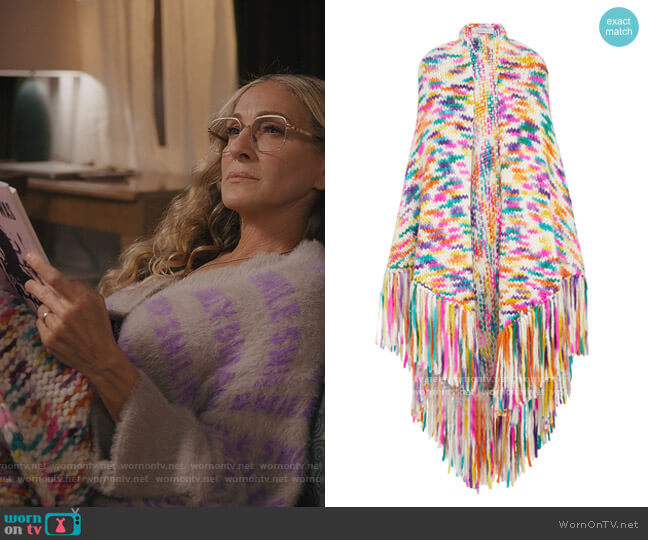 Lauren Multi-Color Cashmere Wrap by Gabriela Hearst worn by Carrie Bradshaw (Sarah Jessica Parker) on And Just Like That