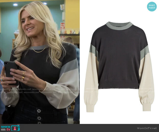 Monrow Relaxed Colorblock Sweatshirt worn by Amy (Eliza Coupe) on Pivoting