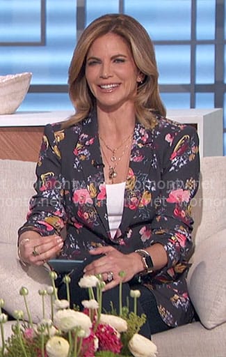 Natalie's black floral print blazer on The Talk