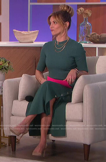 Natalie’s green ribbed sweater dress on The Talk