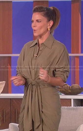 Natalie's khaki tie waist shirtdress on The Talk