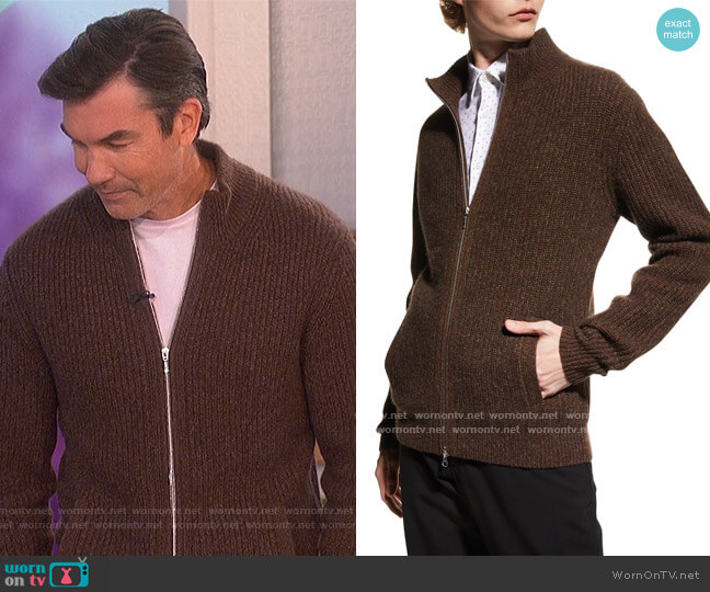 Cashmere Shaker Stitch Full-Zip Sweater by Neiman Marcus worn by Jerry O'Connell  on The Talk