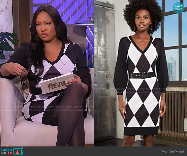 Argyle Sweater Dress by New York & Company worn by Garcelle Beauvais on The Real