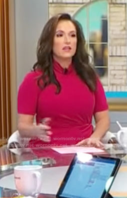 Nikki Battiste’s pink short sleeve dress on CBS Mornings