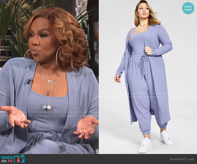 Trendy Plus Size Ribbed Knit Duster by Nina Parker worn by Mona Scott-Young on E! News Daily Pop