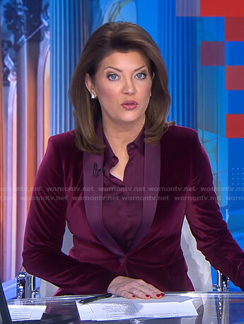 Norah’s purple velvet blazer on CBS Evening News