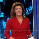 Norah's red surplice peplum dress on CBS Evening News