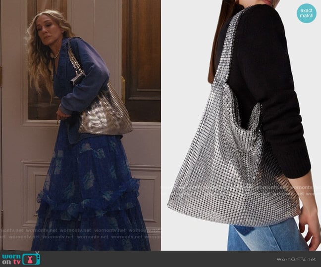 Pixel Tote by Paco Rabanne worn by Carrie Bradshaw (Sarah Jessica Parker) on And Just Like That