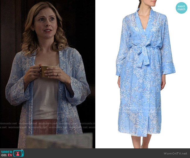 Papinelle Cherry Blossom Cornflower Blue Maxi Robe worn by Sam (Rose McIver) on Ghosts