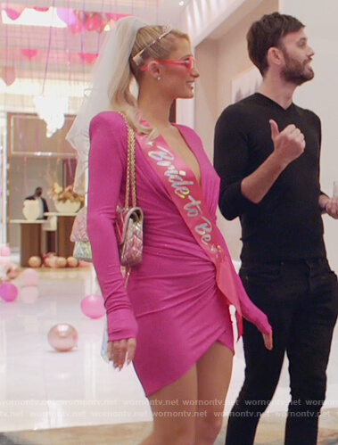 Paris's pink metallic wrap mini dress on Paris in Love