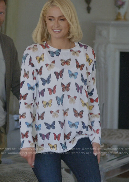 Paris's white butterfly print sweater on Paris in Love