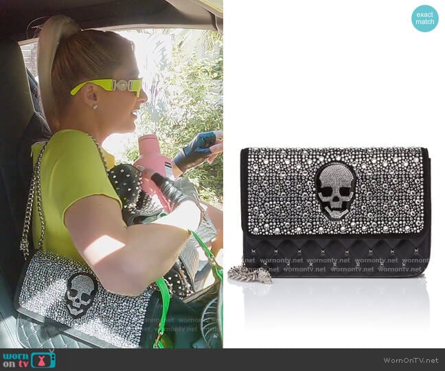 Rich Skull Shoulder Bag by Philipp Plein worn by Paris Hilton on Paris in Love