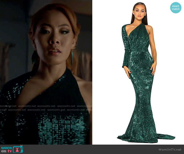 Portia & Scarlett Ps2045 One Shoulder Long Sleeve Gown worn by Mary Hamilton (Nicole Kang) on Batwoman