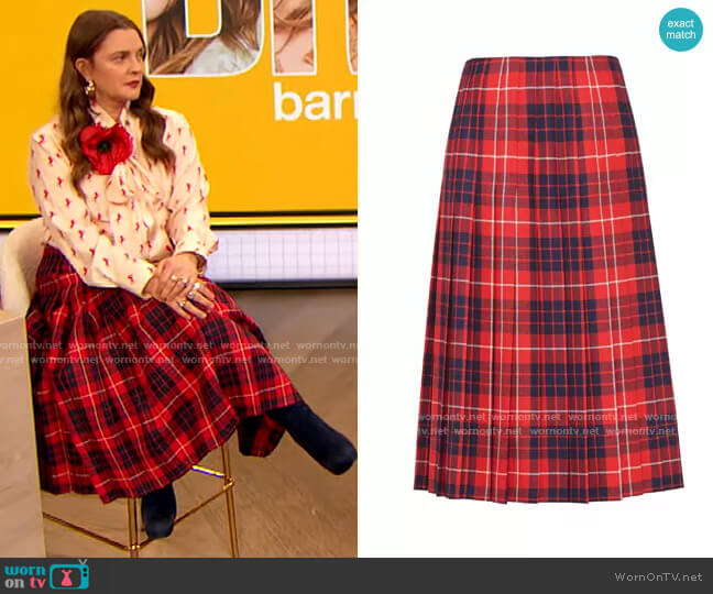 Plaid Pleated Skirt by Prada worn by Drew Barrymore  on The Drew Barrymore Show
