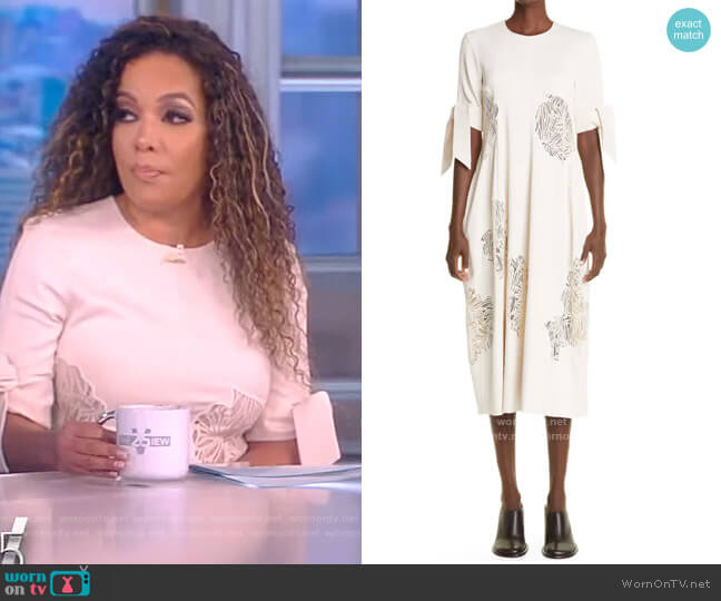 Guipure lace and matte-satin midi dress by Proenza Schouler worn by Sunny Hostin  on The View