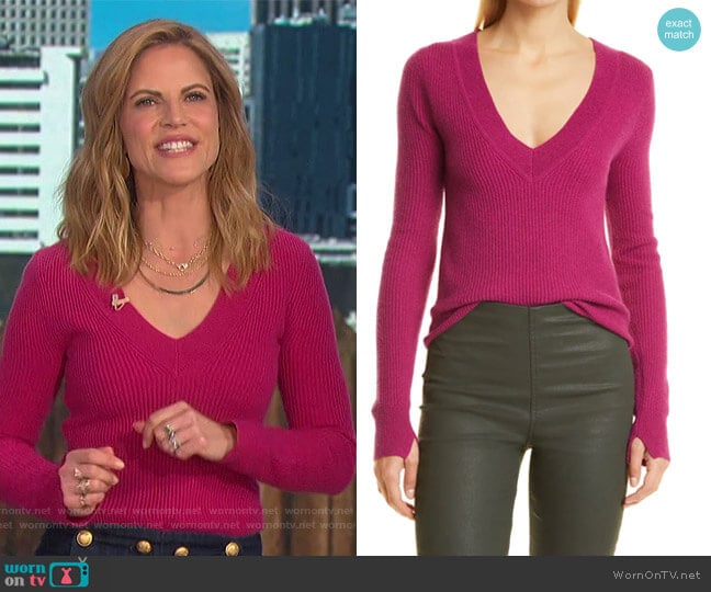 Pierce Cashmere Slim Fit V-Neck Sweater by Rag and Bone worn by Natalie Morales on The Talk