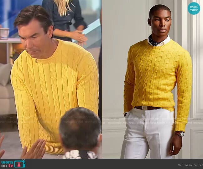 Cable-Knit Cashmere Sweater by Ralph Lauren worn by Jerry O'Connell on The Talk