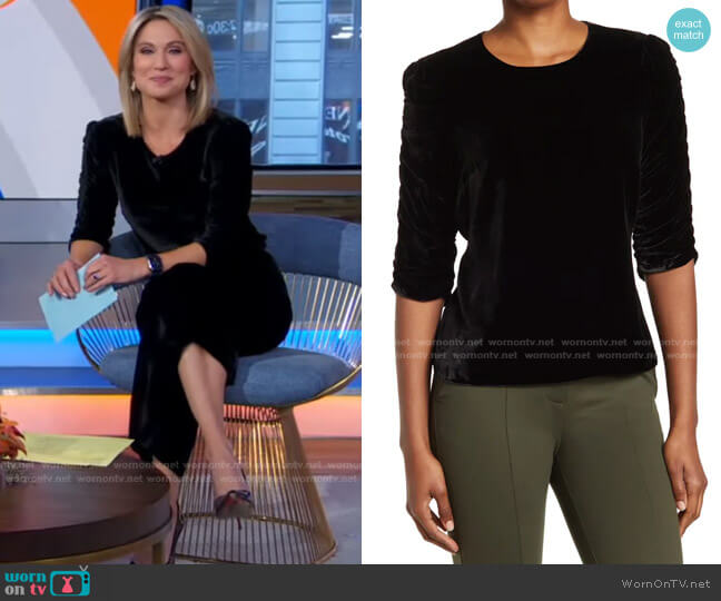 Long Sleeve Ruched Velvet Top by Rebecca Taylor worn by Amy Robach on Good Morning America