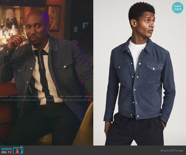 Jagger Suede Trucker Jacket by Reiss worn by Gary Williams (Chris Redd) on Kenan