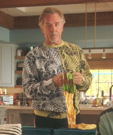 Rick's white and yellow pineapple print sweater on Kenan