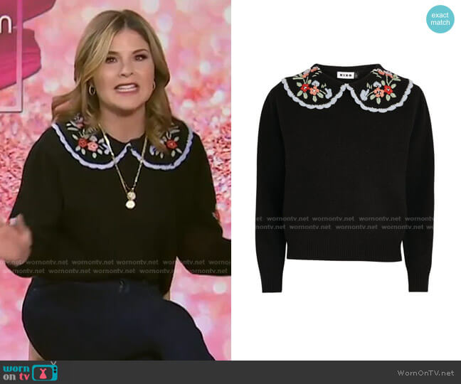 WornOnTV: Jenna’s black floral collar sweater on Today | Jenna Bush ...
