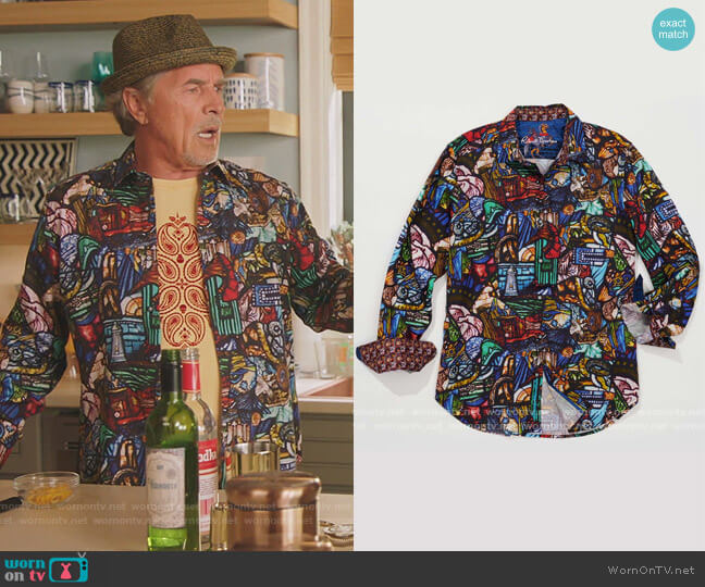 The Basilica Stained Glass Sport Shirt in Multi by Robert Graham worn by Rick (Don Johnson) on Kenan