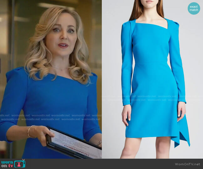 Charwell Asymmetric-Neck Draped Sheath Dress by Roland Mouret worn by Marissa Morgan (Geneva Carr) on Bull