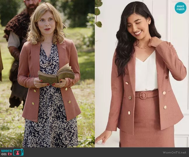 RW&Co Birdseye Faux Double-Breasted Blazer worn by Sam (Rose McIver) on Ghosts