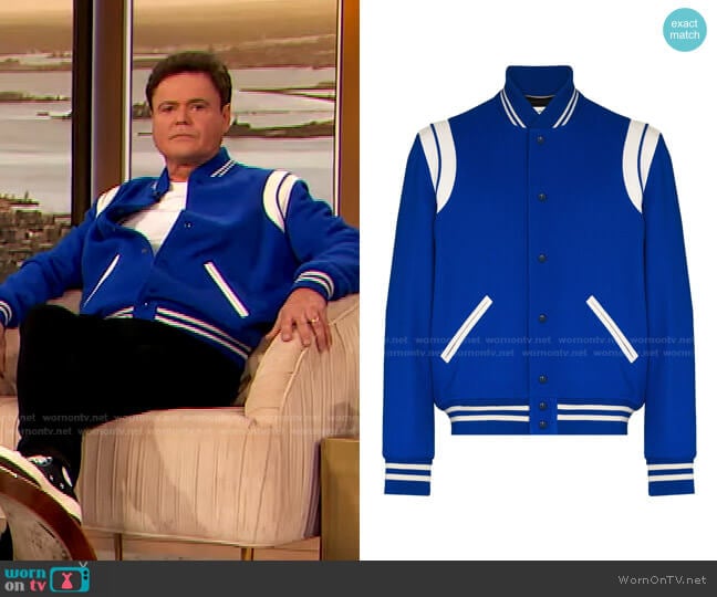 Varsity Classic Teddy Bomber Jacket by Saint Laurent worn by Donny Osmond on The Drew Barrymore Show