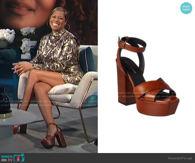 Farrah Calfskin Platform Sandals by Saint Laurent worn by Monique Kelley on E! News Daily Pop