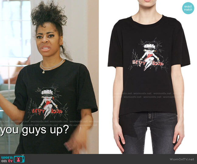 Betty Boop Boyfriend T-Shirt by Saint Laurent worn by Mary Cosby on The Real Housewives of Salt Lake City