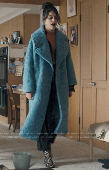 Sam’s blue fluffy coat on Single Drunk Female