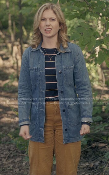 Sam's denim jacket and mustard pants on Ghosts