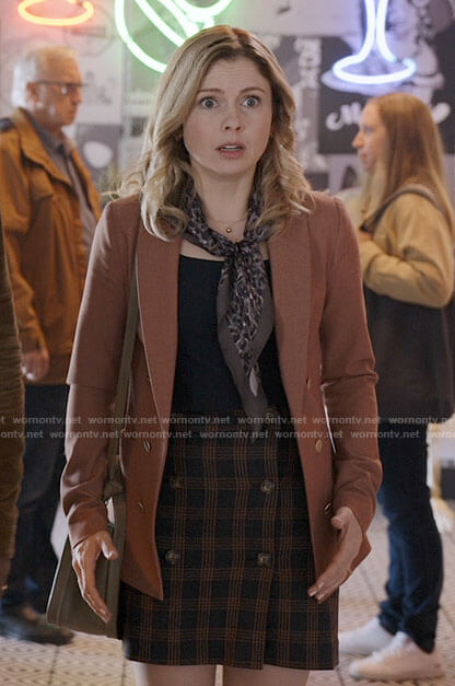 Sam's pink blazer and plaid double-breasted skirt on Ghosts