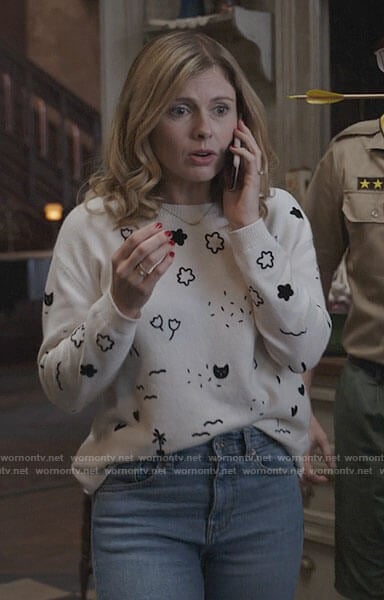 Sam's white sweater with flowers and cats on Ghosts