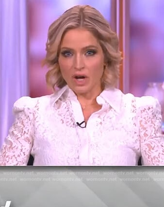 Sara’s white lace puff sleeve blouse on The View