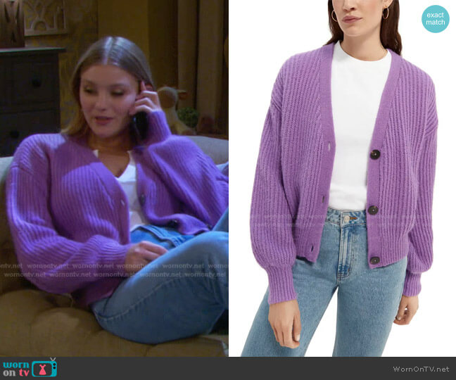Balloon Sleeve Cardigan by Scotch & Soda worn by Alice Caroline Horton (Lindsay Arnold) on Days of our Lives