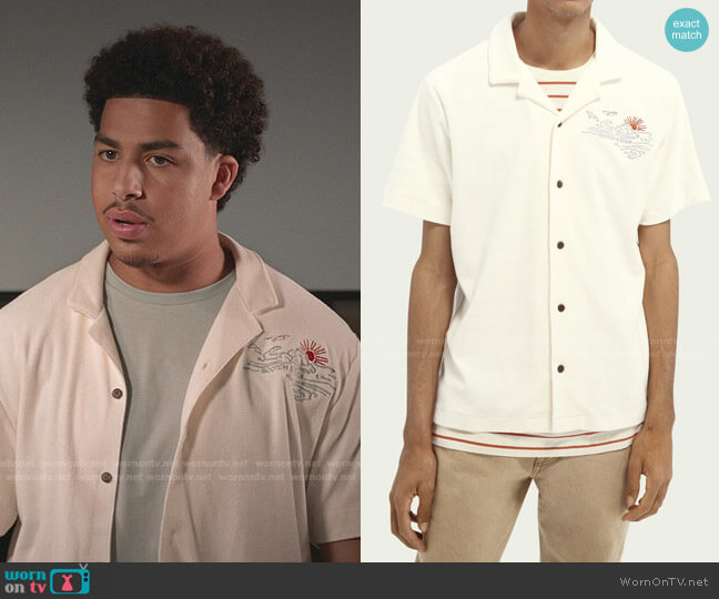Embroidered Short Sleeve Terry Cloth Button-Up Camp Shirt by Scotch & Soda worn by Andre Johnson Jr (Marcus Scribner) on Blackish