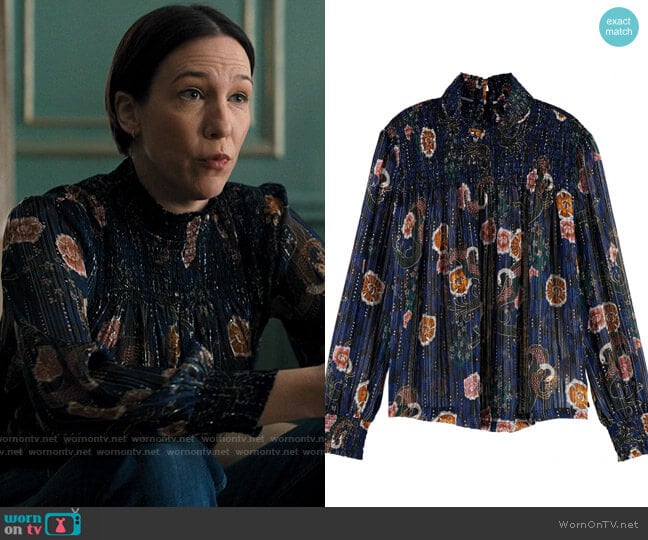 Scotch & Soda Peacock Print High Neck Top worn by Olivia Elliot (Rebecca Henderson) on Single Drunk Female