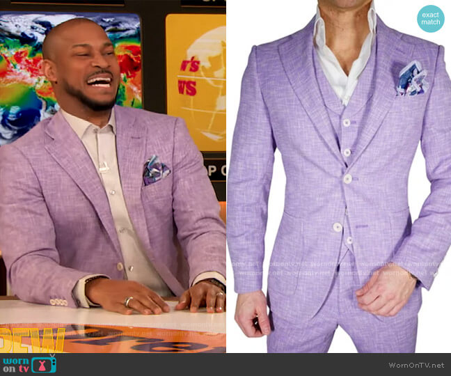 Lavender Lino Tweed Jacket by Sebastian Cruz worn by Finesse Mitchell on The Drew Barrymore Show