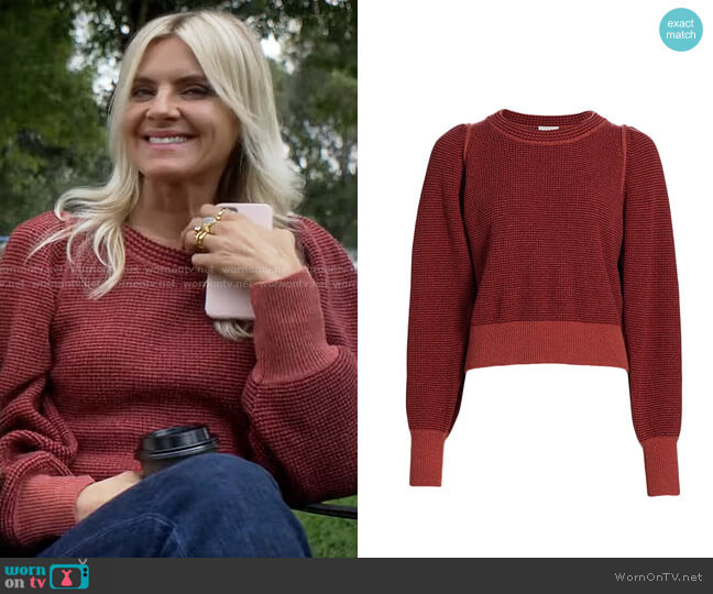 See by Chloe Striped Puff-Sleeve Sweater worn by Amy (Eliza Coupe) on Pivoting