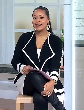 Sheinelle’s black contrast trim draped jacket on Today