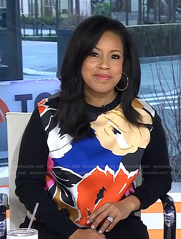 Sheinelle’s black floral print sweater on Today