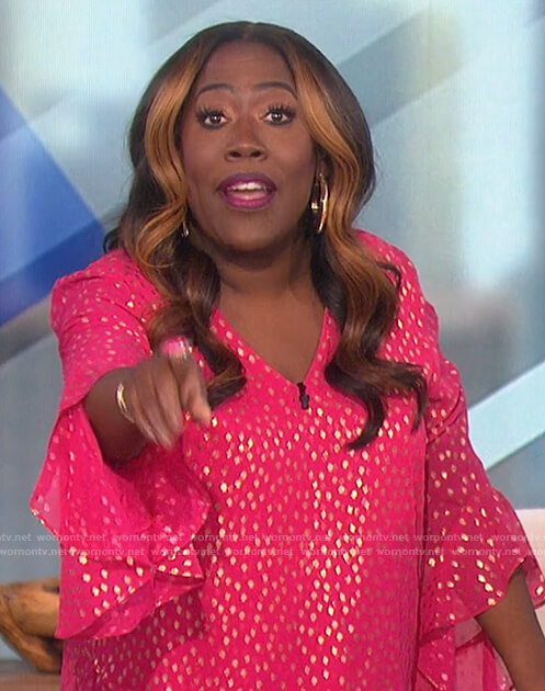 Sheryl’s pink metallic flutter sleeve blouse on The Talk