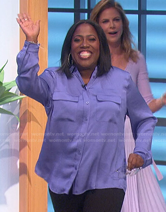 Sheryl’s purple button down blouse on The Talk