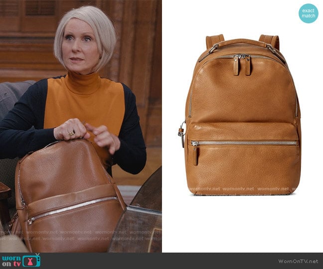 Runwell Grained Leather Backpack by Shinola worn by Miranda Hobbs (Cynthia Nixon) on And Just Like That